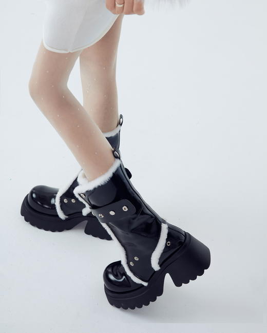 撞色翻领厚底雪地靴 商品图1