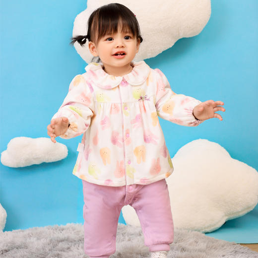 商场同款棉果果冬季女童外穿甜美小兔子天鹅绒夹棉假两件连体衣娃娃领M422722822622 商品图0