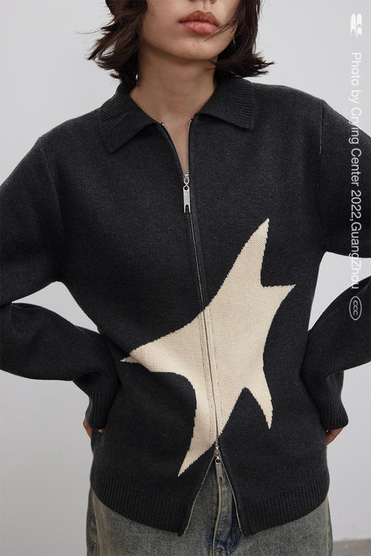 CryingCenter 一颗彗星辣妹针织开衫 泥炭黑双拉链修身 哭喊中心 商品图5