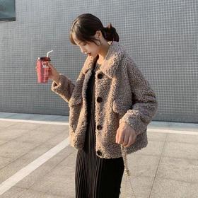 新款仿羊羔毛外套女短款秋冬季宽松毛绒上衣加厚仿皮草秋冬款棉服
