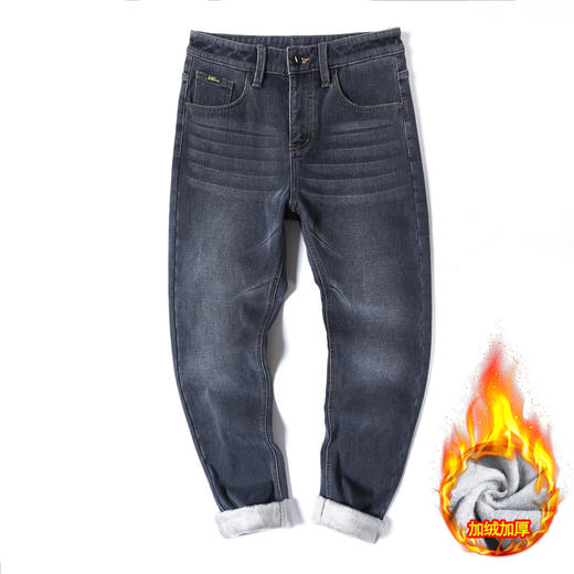 【新款DQ】大码男装冬季新款加绒加厚牛仔裤男宽松弹力简约百塔牛仔长裤 商品图4