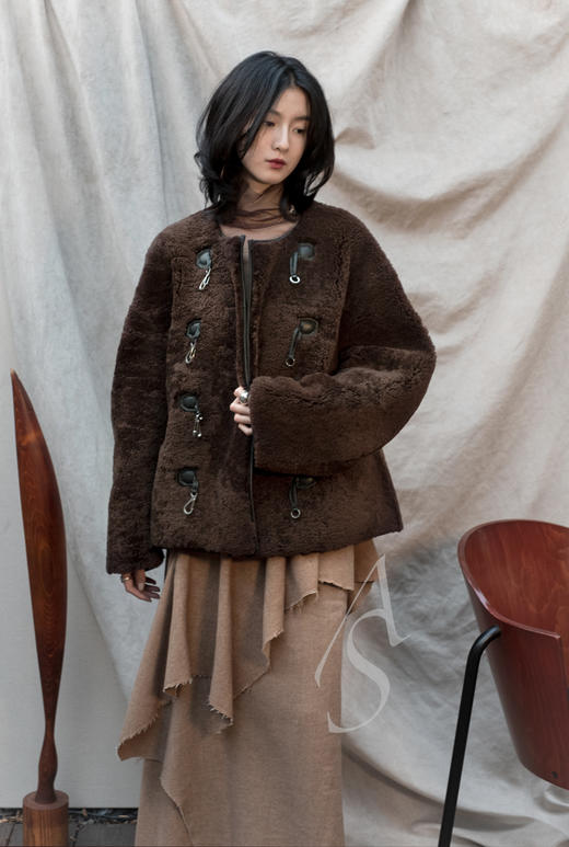 Oude Waag  茶杏色羊毛人字纹花边半裙 商品图8