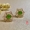 18K玫瑰金和田玉（碧玉）镶钻耳钉--六瓣花 /半珠直径5mm/苹果绿 商品缩略图1