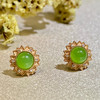 18K玫瑰金和田玉（碧玉）镶钻耳钉--向日葵 /半珠直径5mm/苹果绿 商品缩略图1