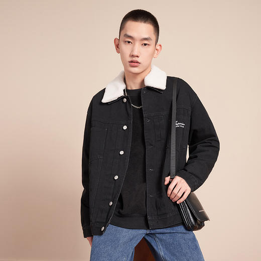 西遇加厚羊羔绒牛仔外套男2023年冬款翻领保暖刺绣夹克11922390 商品图0