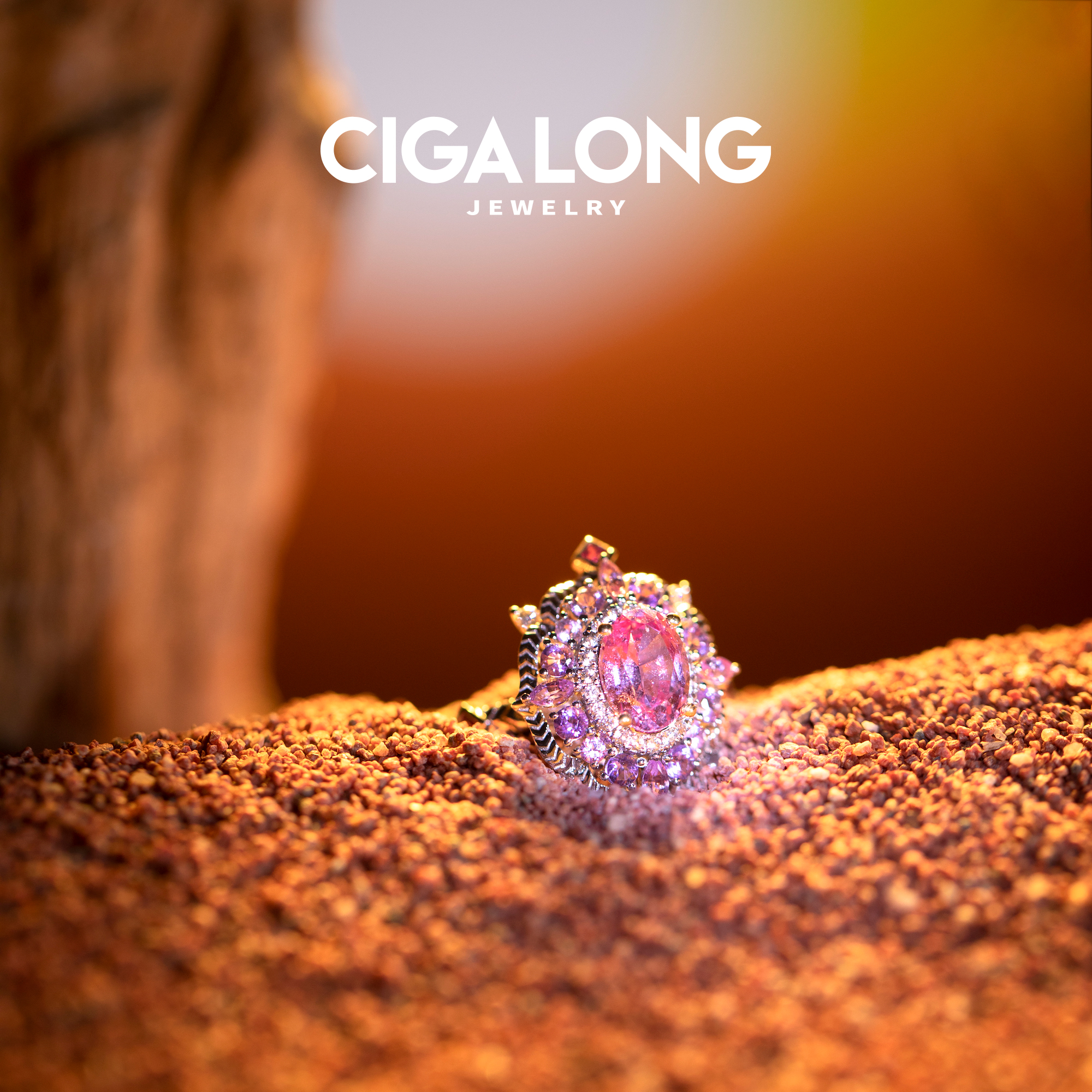 cigalong龙梓嘉原创设计国际证书红地花卉帕帕拉恰戒指吊坠两用