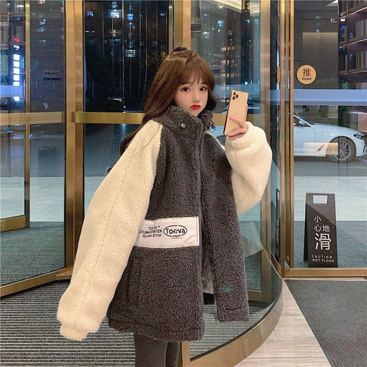 港风炸街羊羔毛外套女冬韩版宽松bf复古风加棉加厚毛绒夹克潮 商品图8
