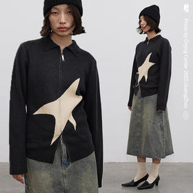 CryingCenter 一颗彗星辣妹针织开衫 泥炭黑双拉链修身 哭喊中心