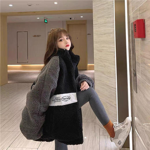 港风炸街羊羔毛外套女冬韩版宽松bf复古风加棉加厚毛绒夹克潮 商品图2