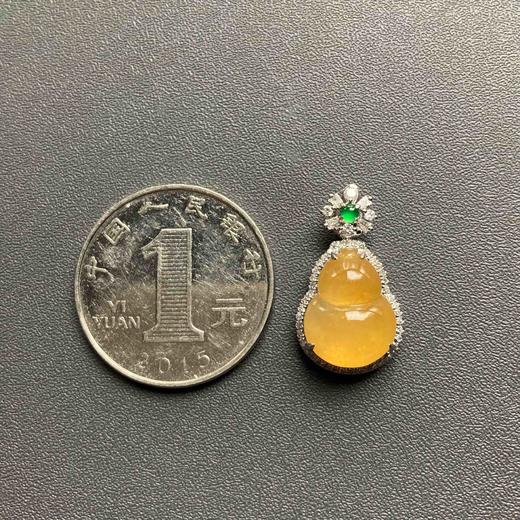 稀有厚庄高冰种黄翡葫芦18k白金钻石镶嵌 商品图6