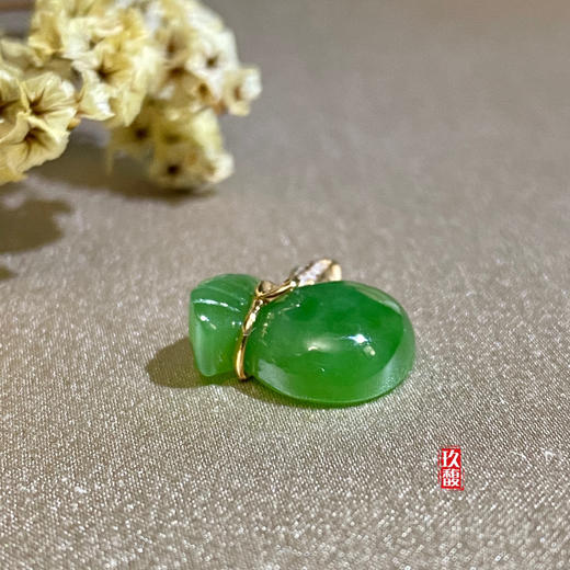 18K玫瑰金和田玉（碧玉）镶钻吊坠-福袋/袋型12*14mm/菠菜绿 商品图4