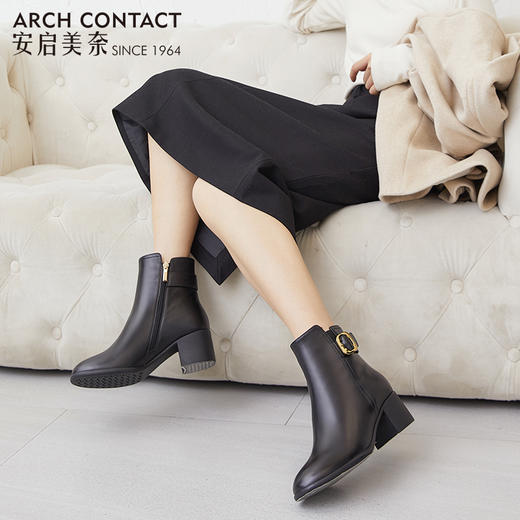 ARCHCONTACT安启美奈尖头扣带舒适女靴 商品图2