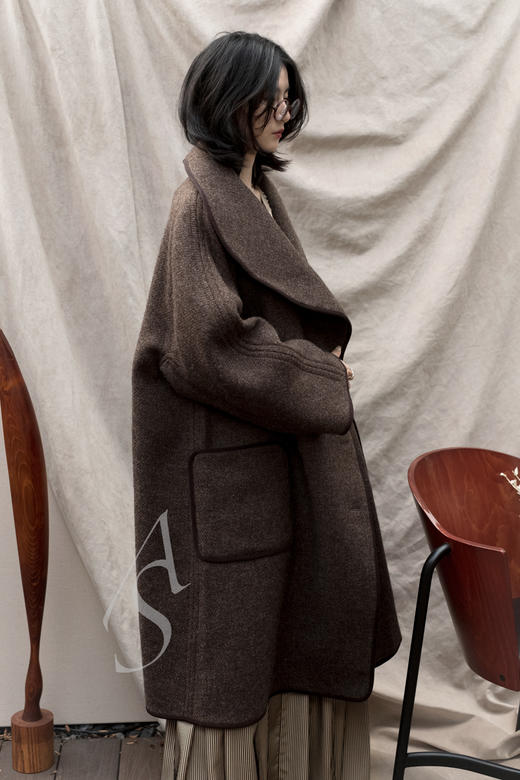 Mark Kenly Domino Tan  深棕色CALANDRA翻领羊毛大衣 商品图2