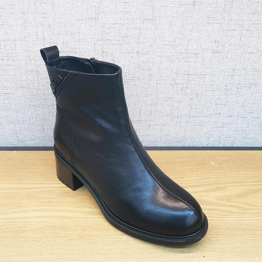 秋款板鞋新213X68688豪行复古女单靴真皮中跟短靴侧拉链牛皮女靴 商品图1