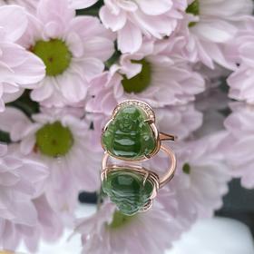 S925银和田玉碧玉戒指-佛公