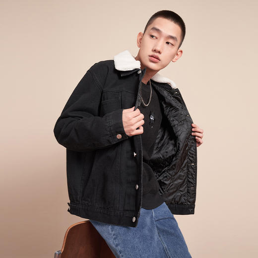 西遇加厚羊羔绒牛仔外套男2023年冬款翻领保暖刺绣夹克11922390 商品图4