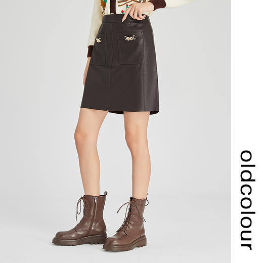 oldcolour2022冬季新款时尚气质修身百搭高腰包臀皮裙N41061152 商品图1