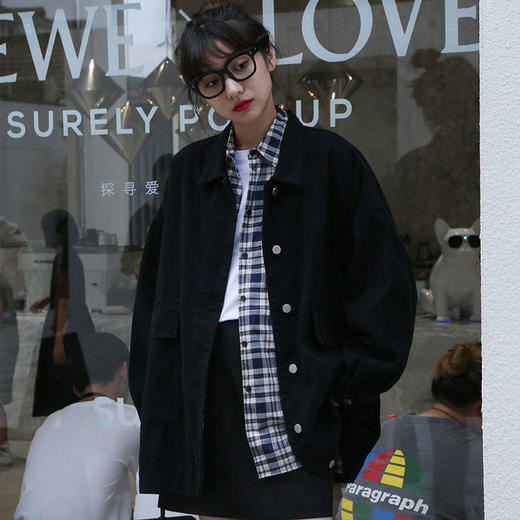 工装外套女潮ins秋季韩版宽松学生百搭复古新款长袖外穿黑色上衣 商品图1