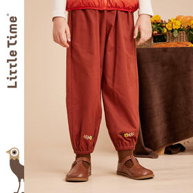 littletime女童裤子春秋2022原创绣花图案长裤新款儿童休闲阔腿裤