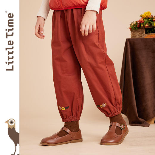 littletime女童裤子春秋2022原创绣花图案长裤新款儿童休闲阔腿裤 商品图1