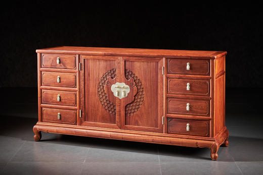 红桥红  家具严选  缅甸花梨（大果紫檀）【167八抽屉 如意餐边柜】独板 商品图1