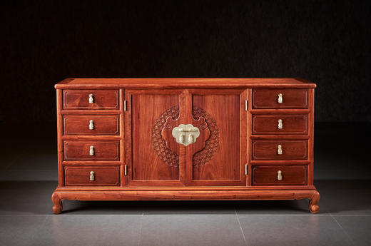 红桥红  家具严选  缅甸花梨（大果紫檀）【167八抽屉 如意餐边柜】独板 商品图0