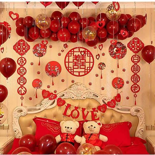 宝石红喜字气球100个结婚气球婚房装饰喜字单层加厚防爆浪漫喜庆婚庆宴请宝石榴红色庆典喜事 商品图2