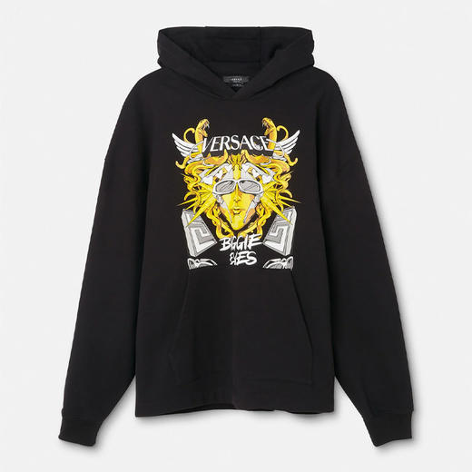 VERSACE 范思哲 男士棉质 MEDUSA BIGGIE 美杜莎・比奇徽标印花连帽卫衣 黑色 1006481 1A04494 2B510 商品图0