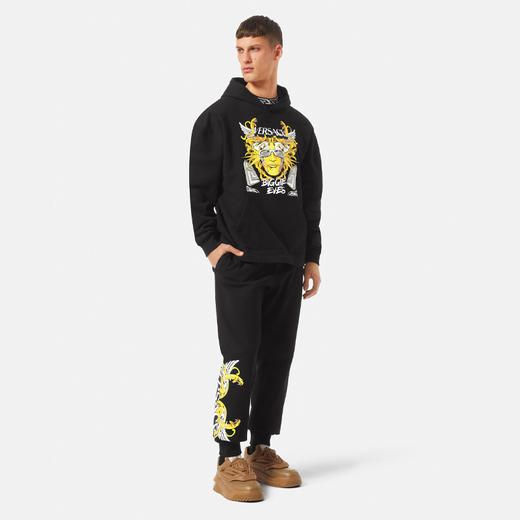 VERSACE 范思哲 男士棉质 MEDUSA BIGGIE 美杜莎・比奇徽标印花连帽卫衣 黑色 1006481 1A04494 2B510 商品图3