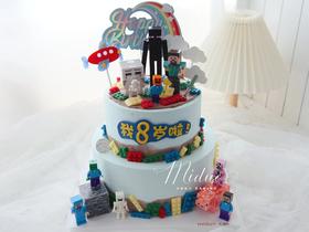 男孩款 我的世界 积木 周岁 双层蛋糕