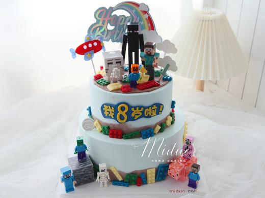 男孩款 我的世界 积木 周岁 双层蛋糕 商品图0