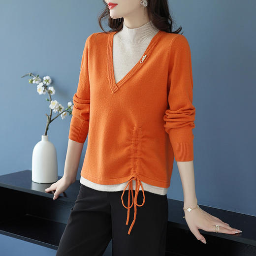 QY XX3025羊毛衫半高领修身显瘦拼接针织衫 商品图1