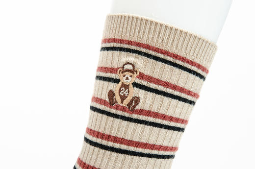 【6双6折】女 | 女士发热纤维双针条纹小熊刺绣女袜【粉色袜卡单双包】【2222807】 商品图8