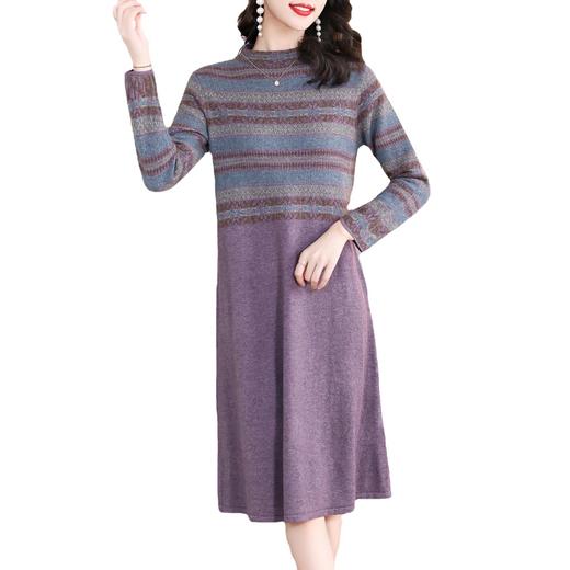 NYL-62380 针织连衣裙女2022秋冬新款时尚洋气立领拼接宽松毛衣打底裙中长裙 商品图4