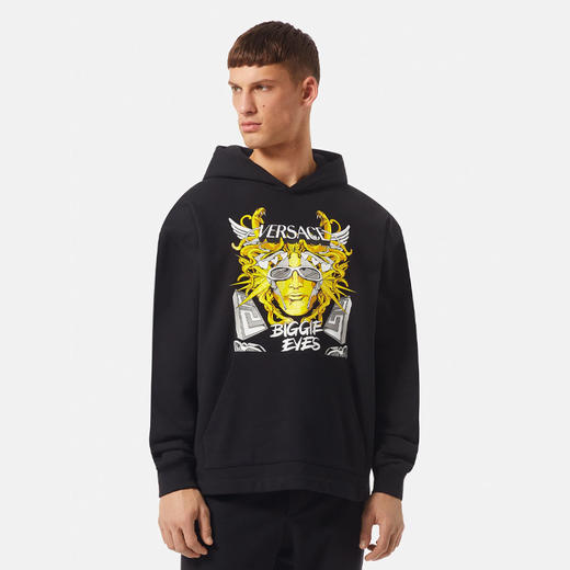 VERSACE 范思哲 男士棉质 MEDUSA BIGGIE 美杜莎・比奇徽标印花连帽卫衣 黑色 1006481 1A04494 2B510 商品图1