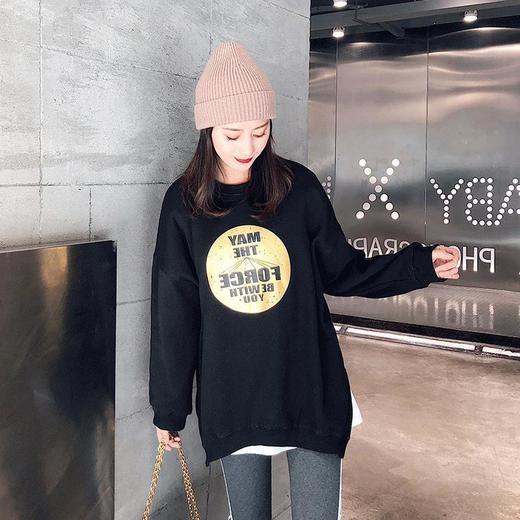 中长款卫衣女秋季新款韩版字母印花宽松圆领套头休闲上衣百搭潮流 商品图2