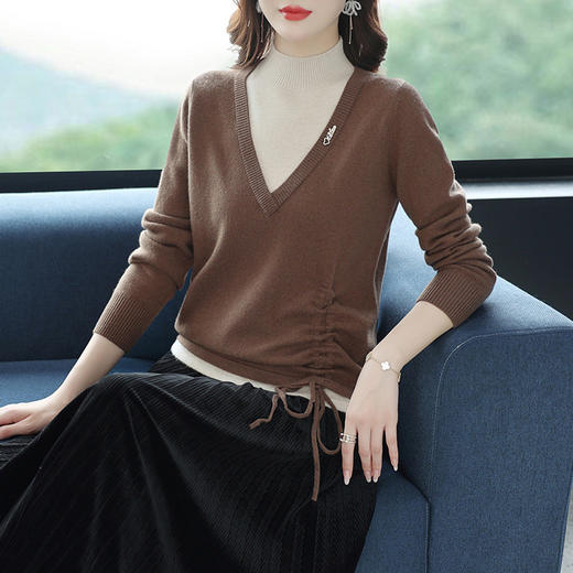 QY XX3025羊毛衫半高领修身显瘦拼接针织衫 商品图3