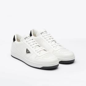 【一】PRADA 普拉达 男士 Downtown 皮革珐琅金属三角形徽标休闲运动鞋 白色 2EE364 3LJ6 F0964