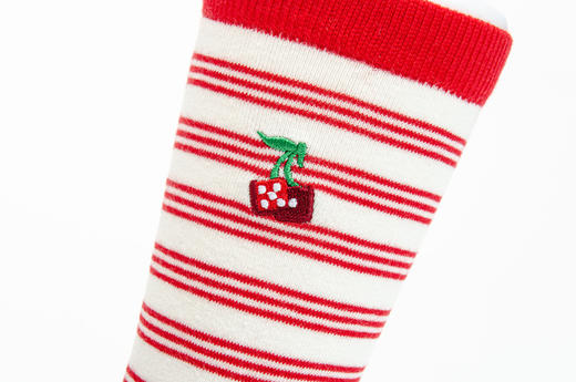 【1双装 6件6折】女 | 女士时尚条纹袜骰子刺绣好运来【粉色袜卡单双装】【2222213】 商品图3