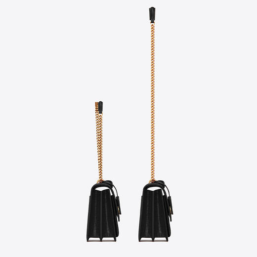 【三】SAINT LAURENT 圣罗兰 女士 SUNSET 中号鳄鱼纹压花闪亮皮革链条单肩包 黑色 442906 DND0J 1000 商品图1