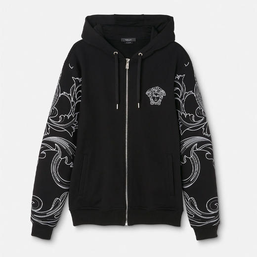 VERSACE 范思哲 男士棉质 BAROCCO 巴洛克印花拉链连帽卫衣 黑色 1006485 1A04497 1B000 商品图0