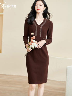 剩S 米思阳2026春季新款知性优雅休闲针织连衣裙修身显瘦中长裙子3547