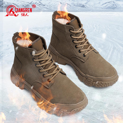 强人3515男靴冬季保暖羊毛靴户外短靴工装靴反绒高帮棉鞋加绒加厚 商品图5