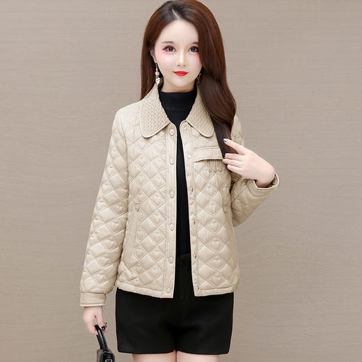 QYM I22C266-Y时尚棉服气质优雅压线格子爱心纯色外套 商品图1