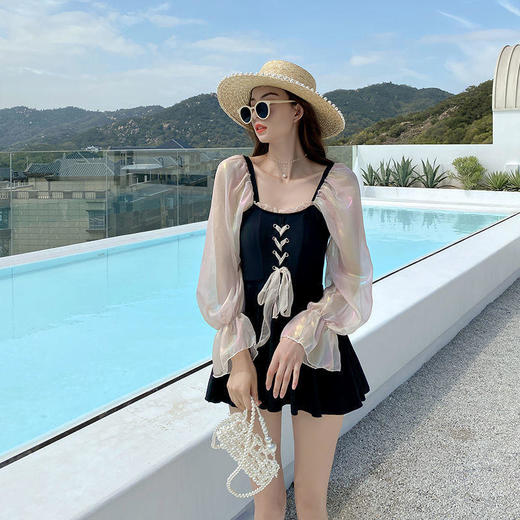 仙女范游泳衣女分体长袖防晒遮肚显瘦ins超仙温泉小胸聚拢游泳装 商品图9