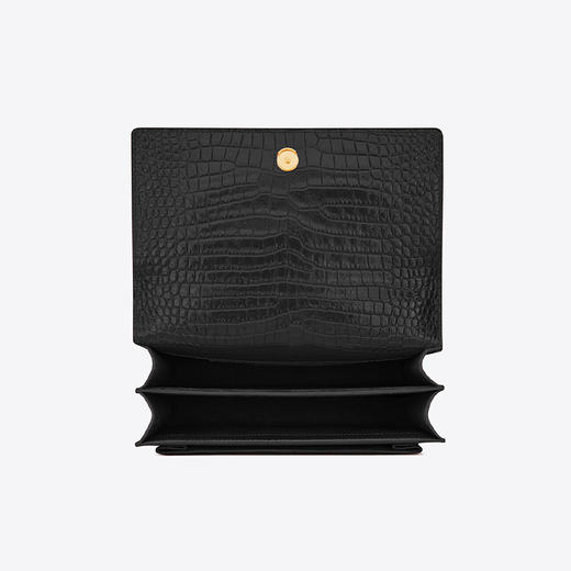 【三】SAINT LAURENT 圣罗兰 女士 SUNSET 中号鳄鱼纹压花闪亮皮革链条单肩包 黑色 442906 DND0J 1000 商品图3