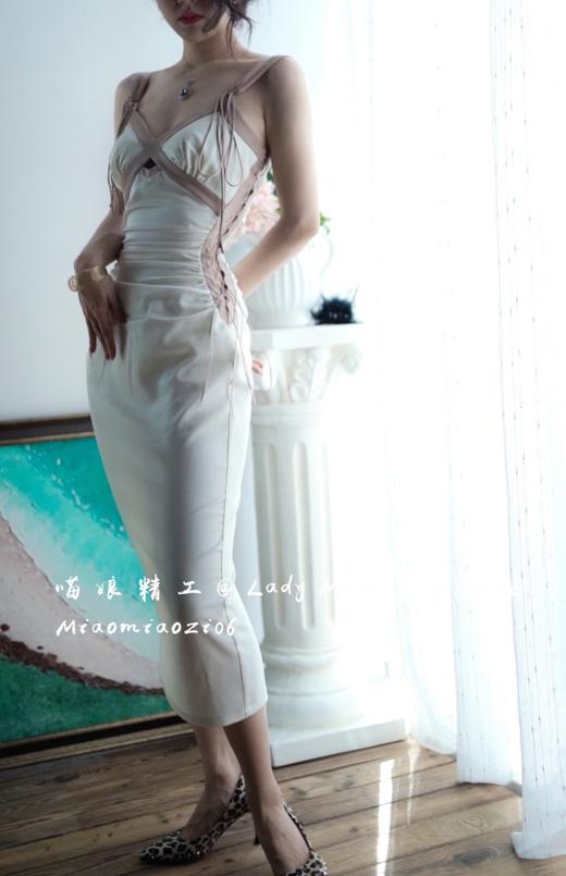 1303#【复团】喵娘精工丨定制《暮色之花》复古VTG抽绳收腰褶皱吊带缎面连衣裙 商品图10