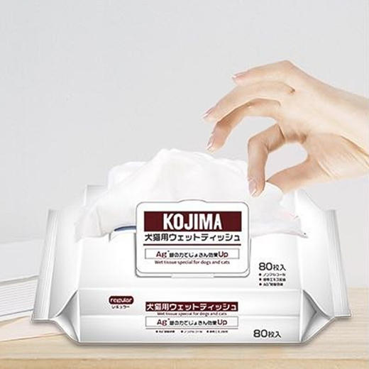 日本kojima宠物湿巾猫狗专用免洗清洁除臭擦泪痕杀菌湿纸巾80抽*4包 商品图3