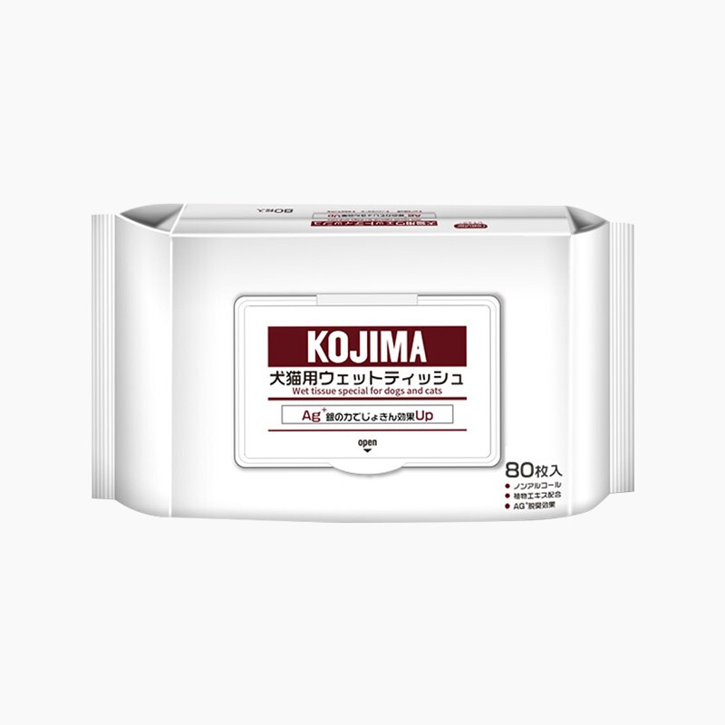 日本kojima宠物湿巾猫狗专用免洗清洁除臭擦泪痕杀菌湿纸巾80抽*4包