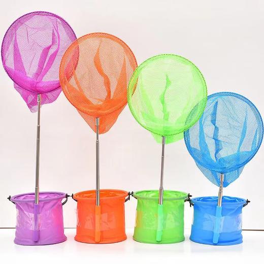 儿童抄网捞鱼网可伸缩蜻蜓网兜捞兜彩色户外捕蝴蝶昆虫网捞鱼蝌蚪折叠小水桶鱼桶1个 商品图1